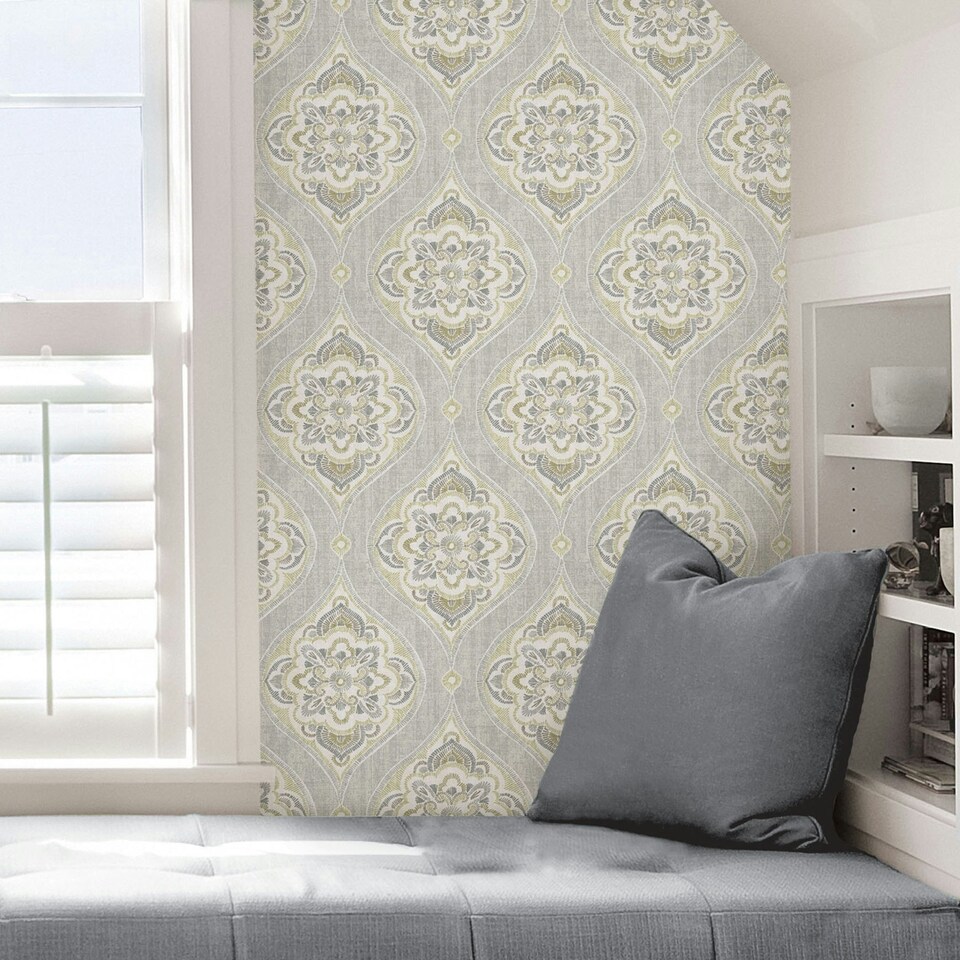 image 1 of NuWallpaper NU3252 Alida Peel & Stick Wallpaper, Grey & Yellow Multi