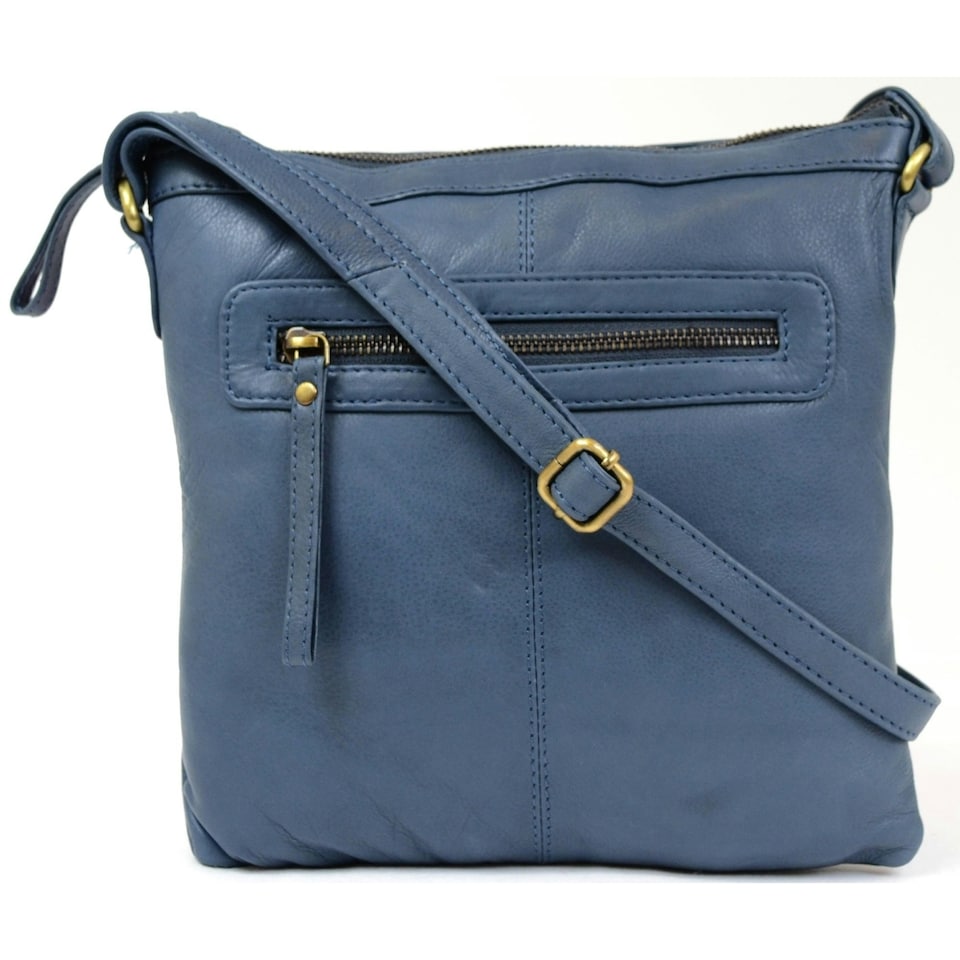 image 1 of Butter Soft Premium Leather Cross Body Bag, Adjustable Shoulder Strap Blue | Blue