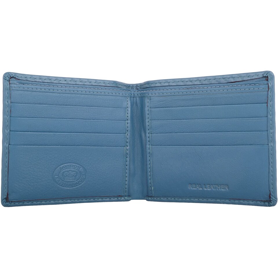 image 1 of London Leathergoods Mens Genuine Leather Diagonal Stitch Bi Fold Money Holder Wallet | Blue | Petrol