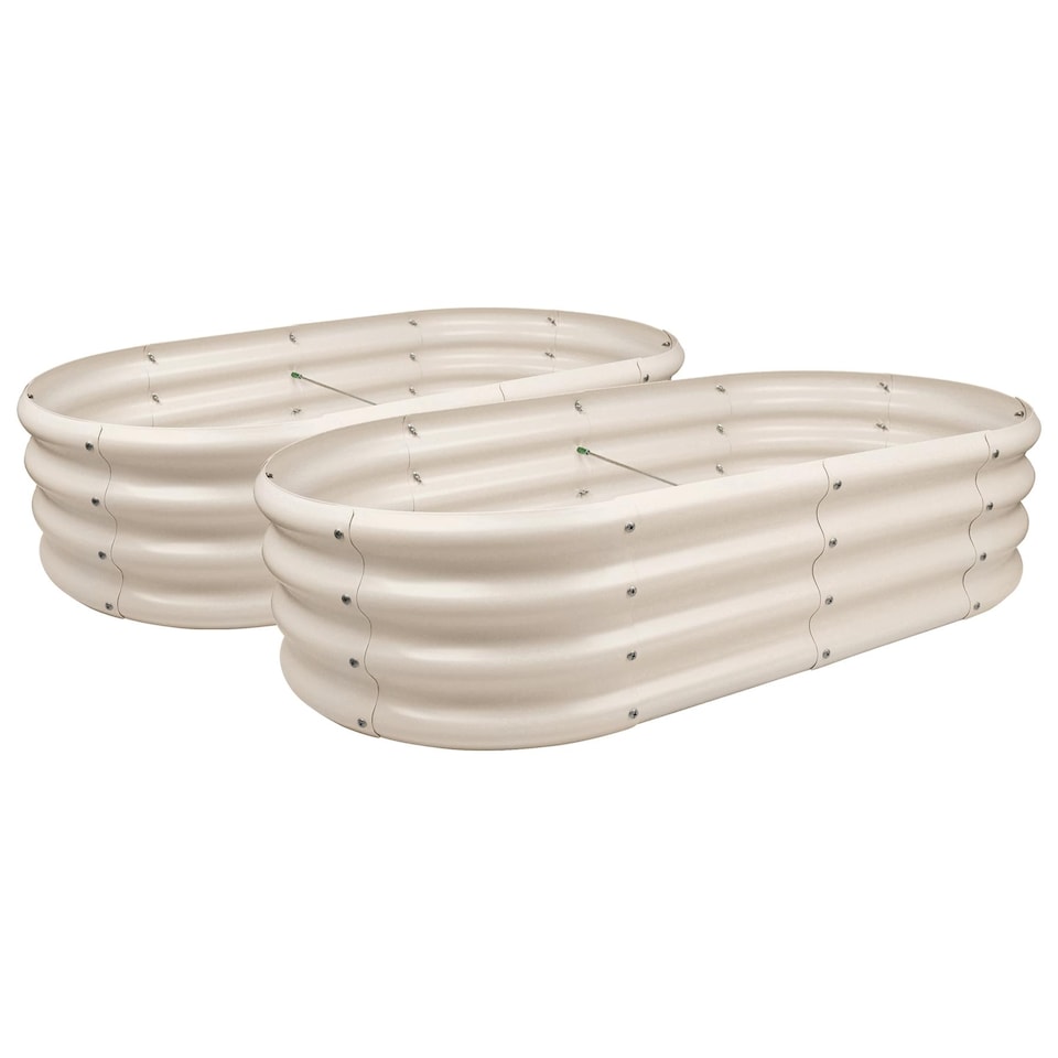 image 1 of Harbour Housewares Rounded Galvanised Steel Raised Garden Beds - 120cm x 60cm - Ivory - Pack of 2 | Cream | Ivory