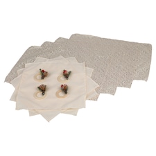 12 Pcs Washable Christmas Placemat & Napkin Ring Set Festive Acorn Berries Decor | Multi | Cream Gold