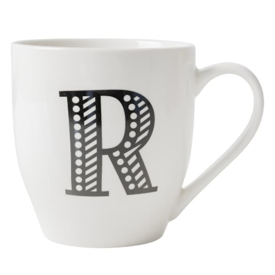 image 1 of Black and White Initial Hugga Mug Assorted Letters 11cm | White | R - White | 1
