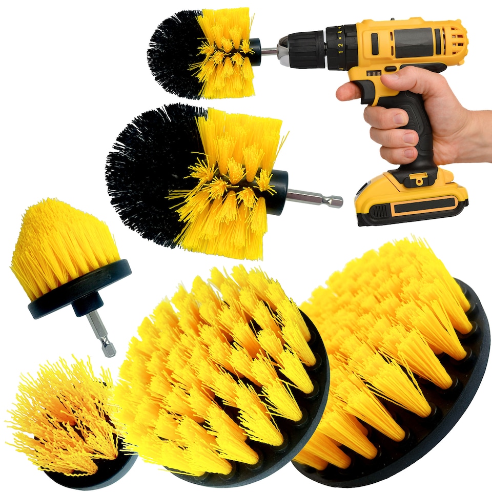 image 1 of 5 Piece Drill Cleaning Brush Set with Nylon Bristles, Plastic Power Scrubber Attachments for Bathroom, Car and Carpet Cleaning