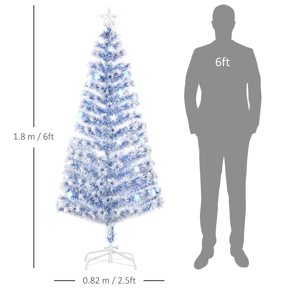 image 1 of HOMCOM 6FT Artificial Fibre Optic Christmas Tree Seasonal Decoration w LED Lights PreLit Easy Store White Blue
