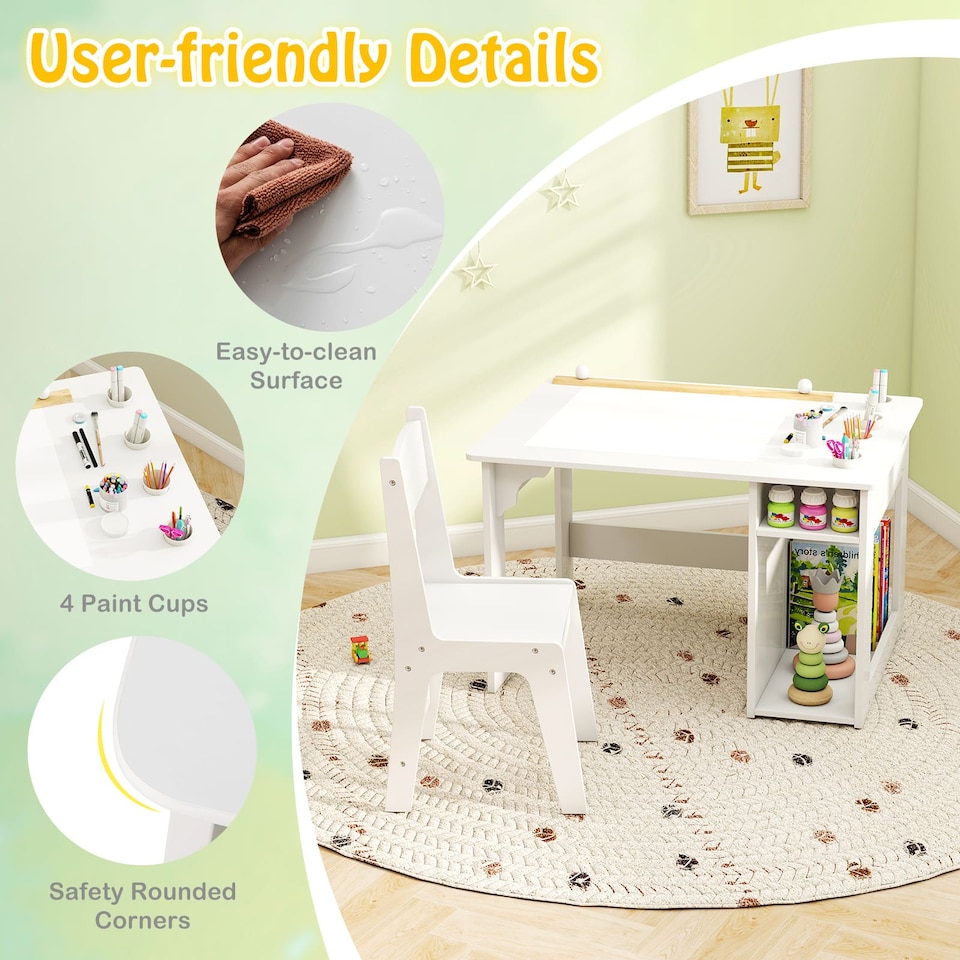 image 1 of COSTWAY Toddler Craft Play Study Drawing Desk White
