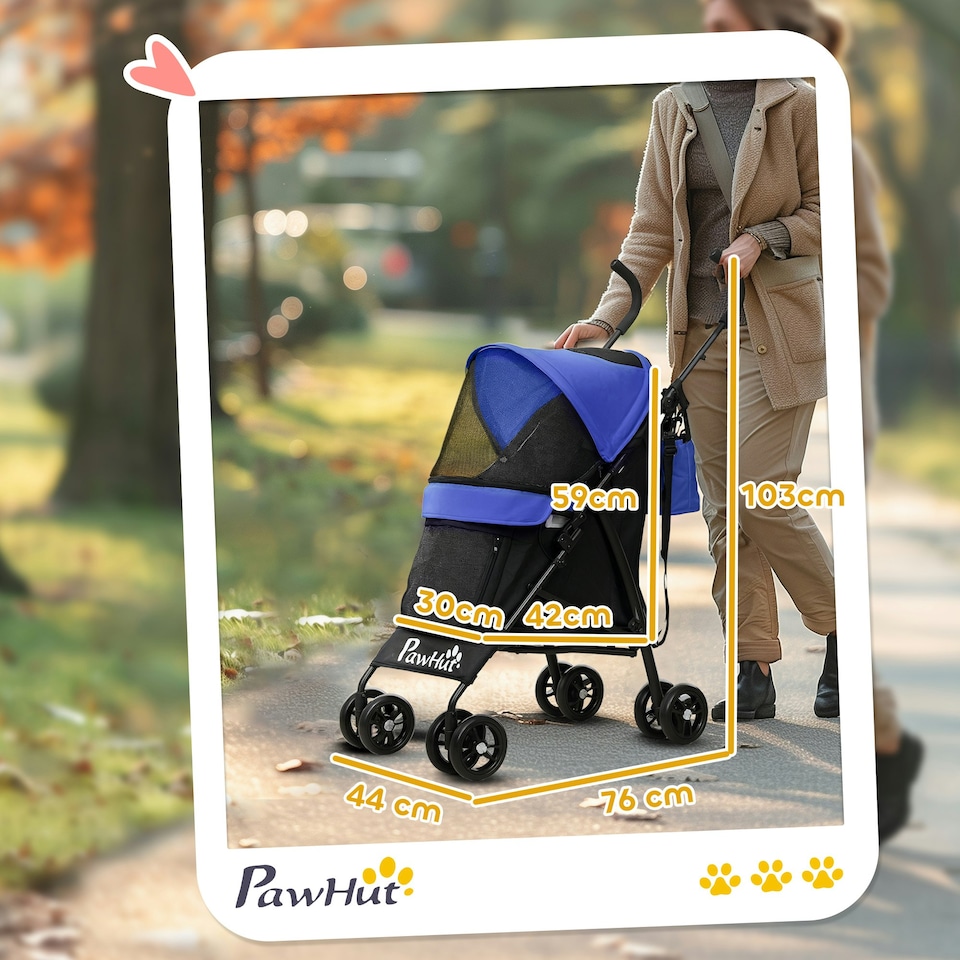 image 1 of PawHut Lightweight Foldable Dog Stroller for Mini Dogs, Dark Blue Blue