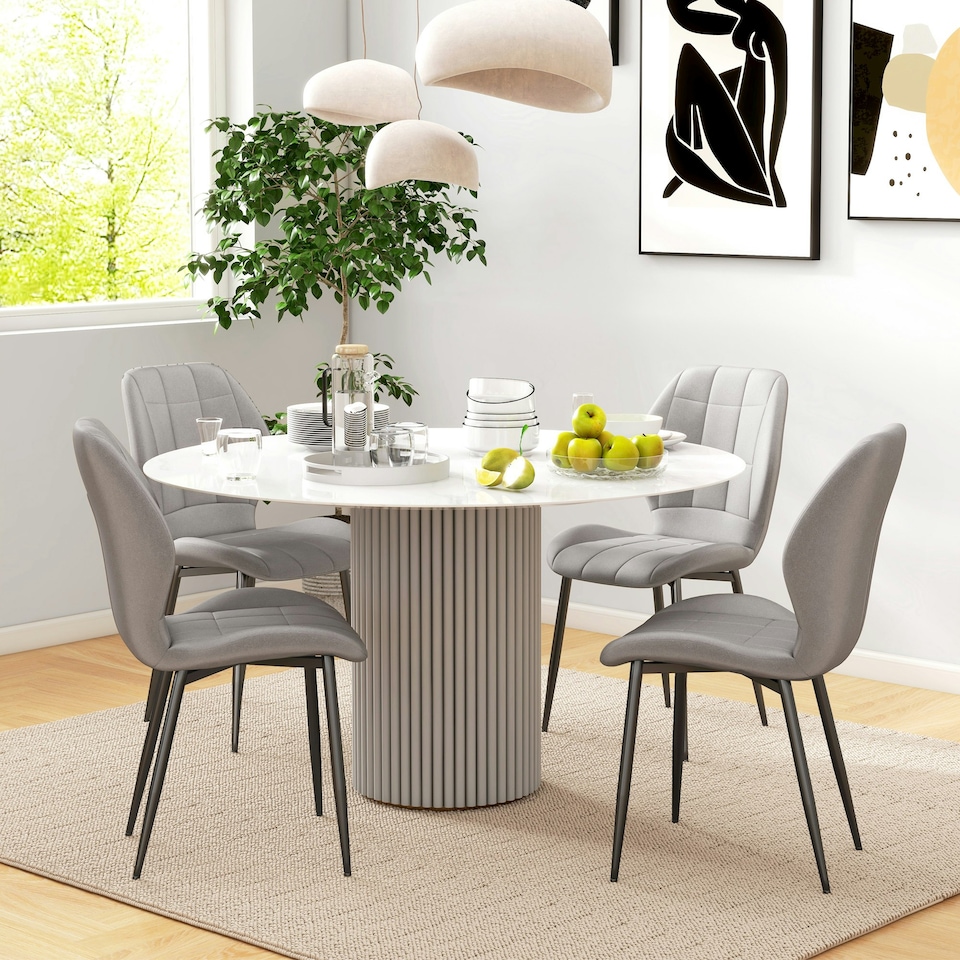 image 1 of HOMCOM Modern Style Kitchen Chairs Set of 4 with Flannel Upholstered