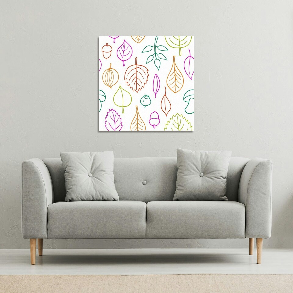 image 1 of Multi Colour Leaves Illustration (Canvas Print) 61 x 61 x 4cm
