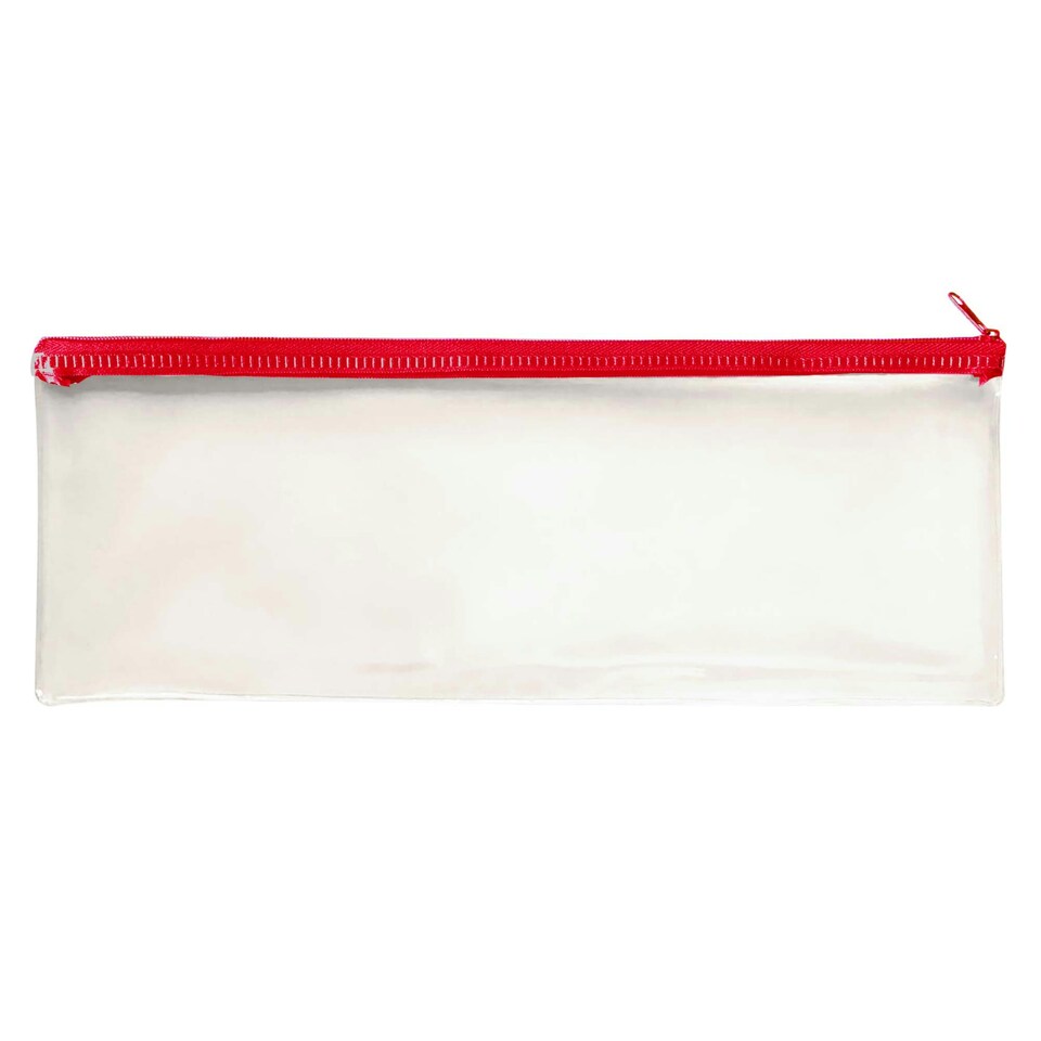image 1 of Pack of 12 Janrax 13x5" Red Zip Clear Exam Pencil Case