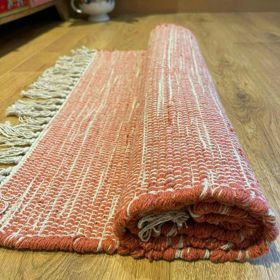 image 1 of Hush Hand Loomed Soft Rug in Muted Colours - Cotton - L60 x W210 cm - Rust Red Multi