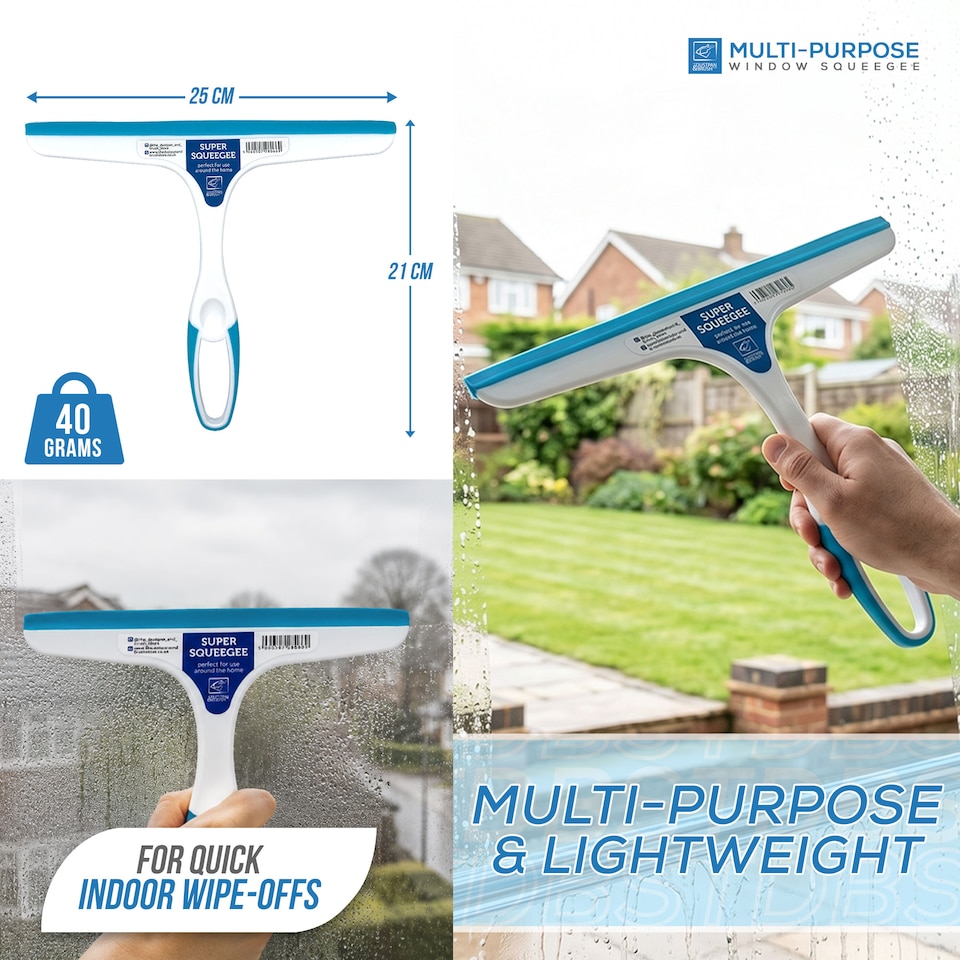 image 1 of Glass Cleaning Window Squeegee with Rubber Blade Easy Grip Handle