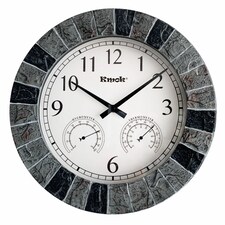 13.5" Faux Slate Waterproof Indoor/Outdoor Wall Clock with Thermometer & Hygrometer