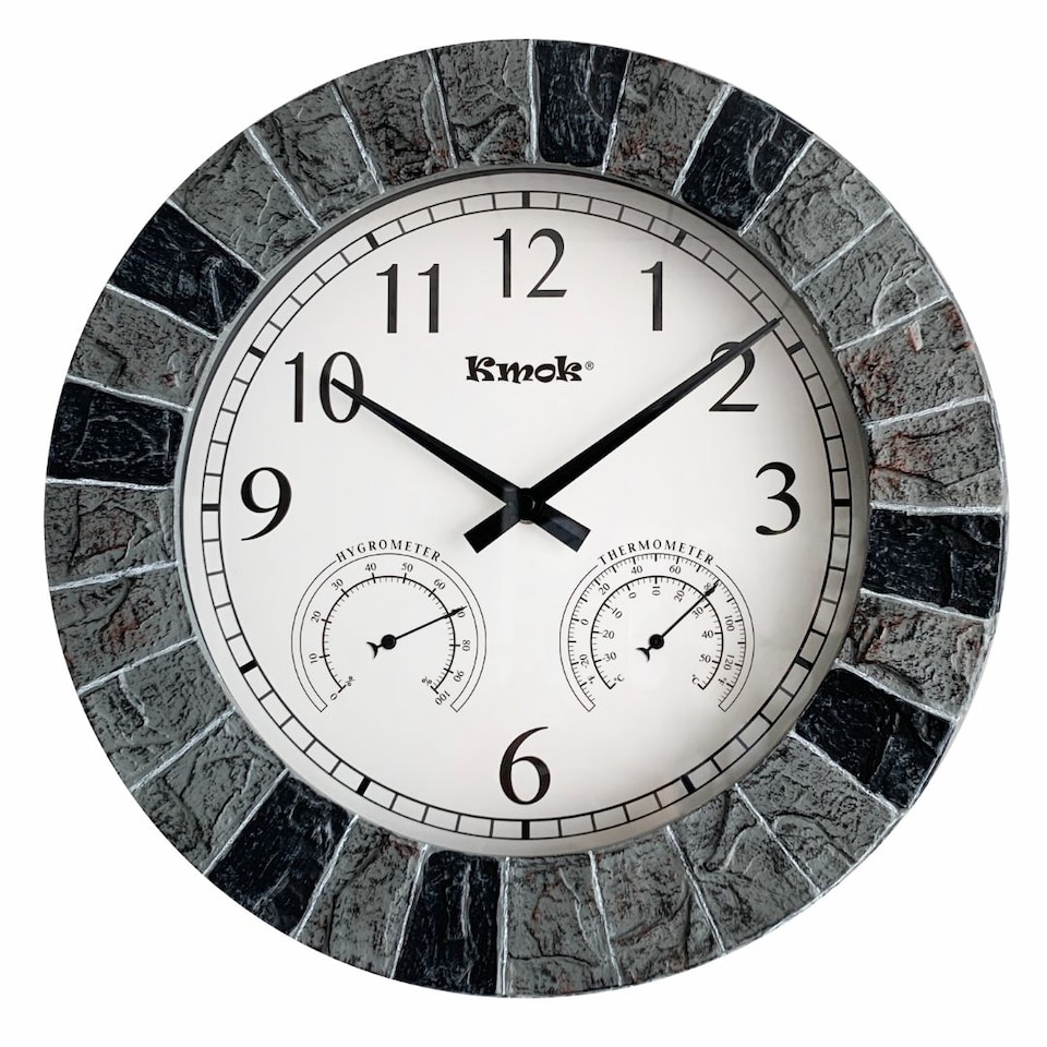 image 1 of 13.5" Faux Slate Waterproof Indoor/Outdoor Wall Clock with Thermometer & Hygrometer