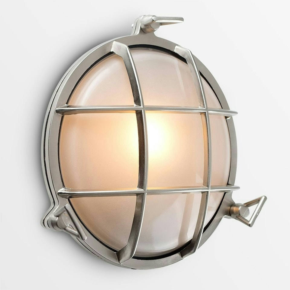 image 1 of ValueLights Stern Nautical Brushed Silver Bulkhead Light and E27 GLS LED 4W Warm White 2700K Bulb
