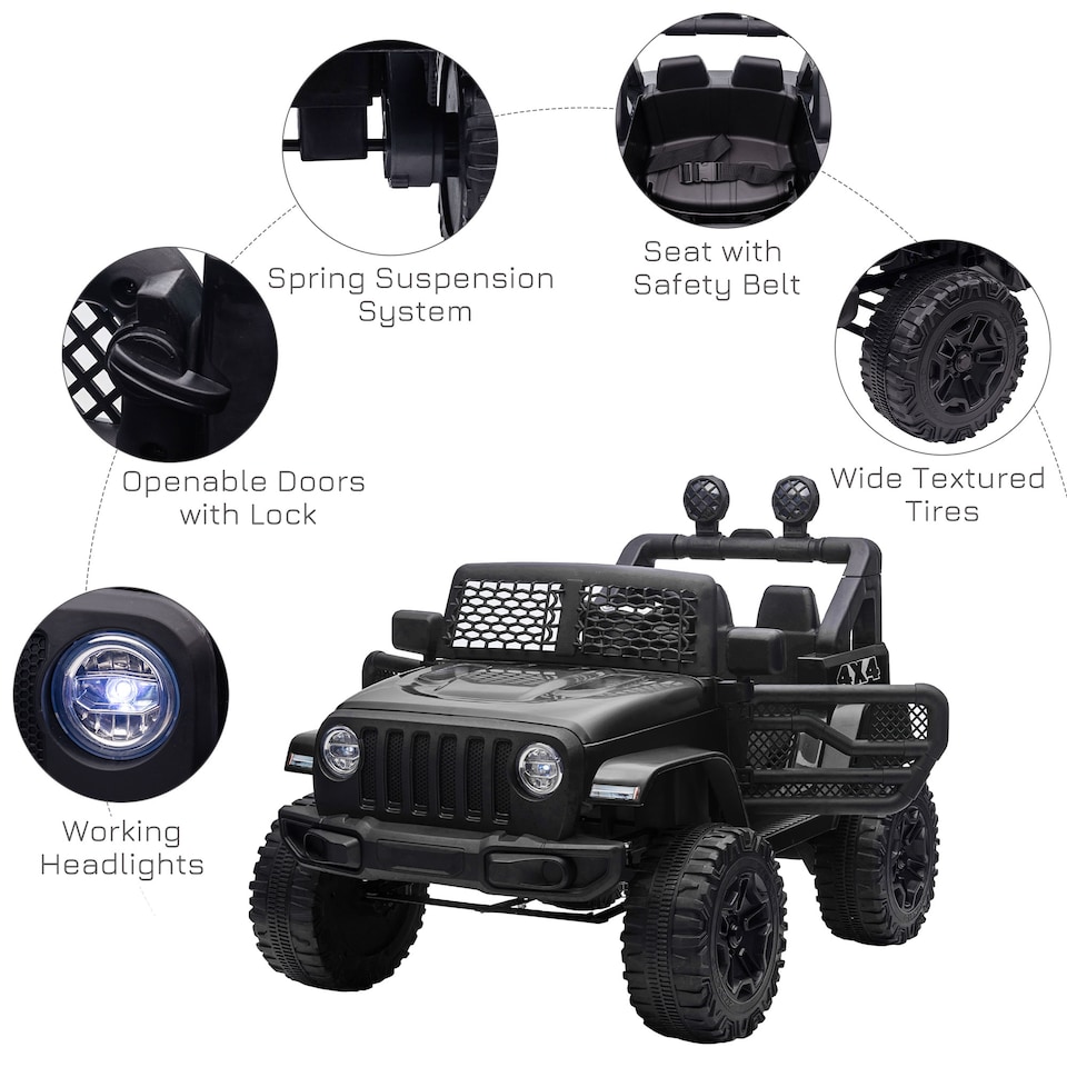 image 1 of HOMCOM Kids Electric Ride On Car 12V Off Road Toy with Parental Remote Control 2 Motors Horn Lights Suspension Wheels for 3-6 Years Old Black