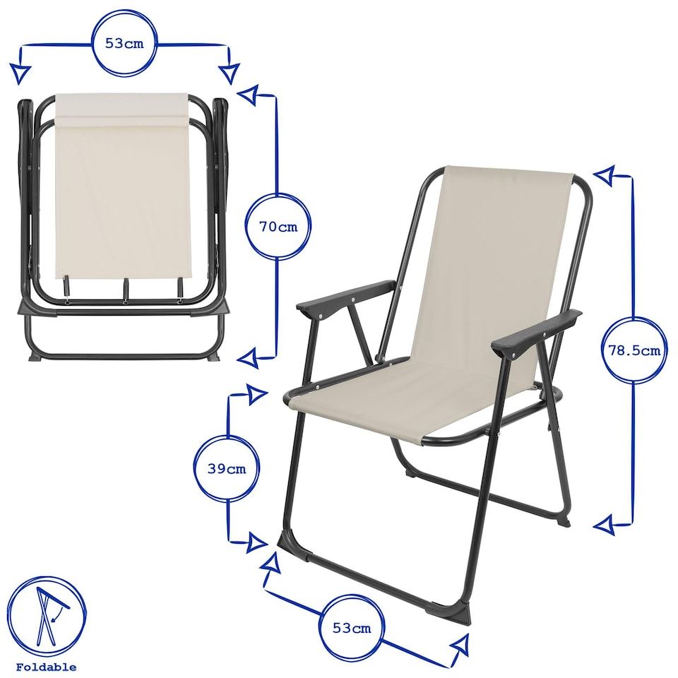 image 1 of Harbour Housewares Folding Metal Beach Chairs - Banana Leaf - Pack of 2 Portable Outdoor Garden Camping Festival Seats
