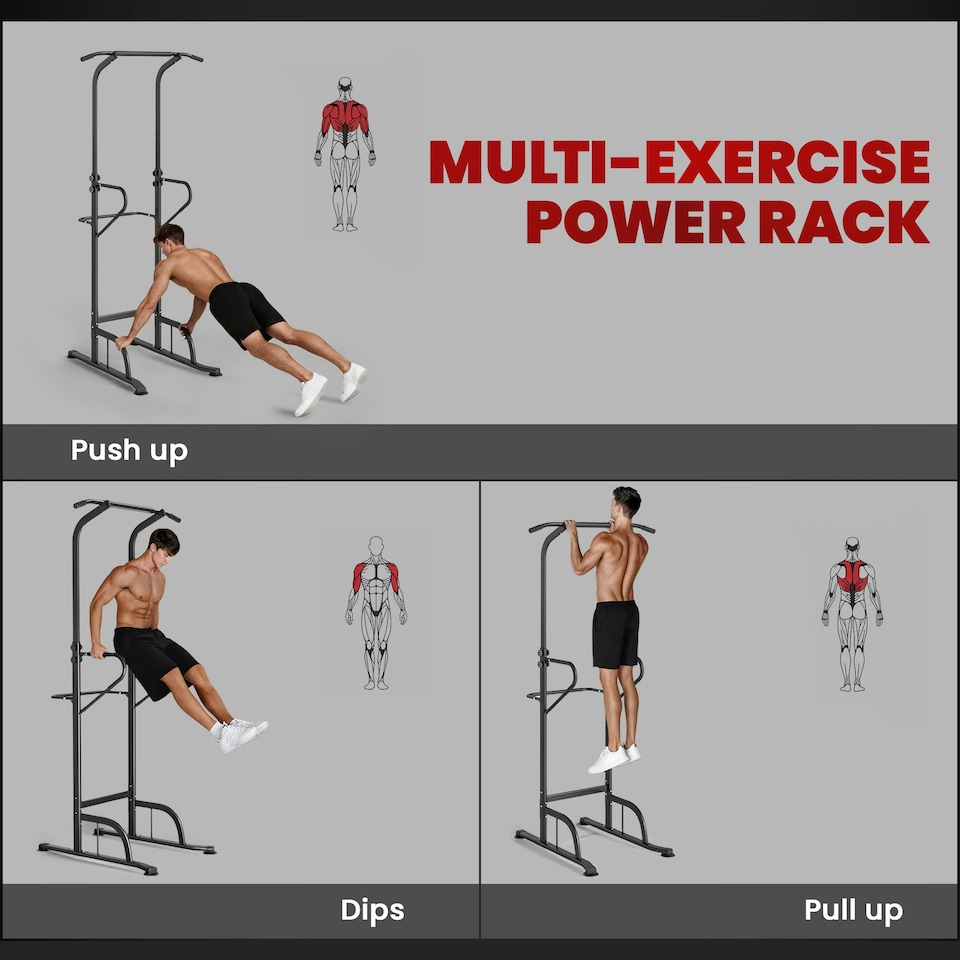 image 1 of HOMCOM Power Tower Multi-Function Pull Up Station w/ Adjustable Height for Gym