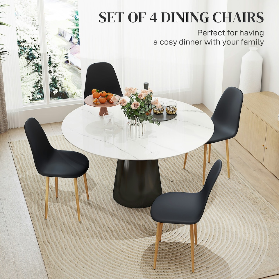 image 1 of HOMCOM Dining Chairs Set of 4 w/ Curved Back, Steel Legs, Grey Black
