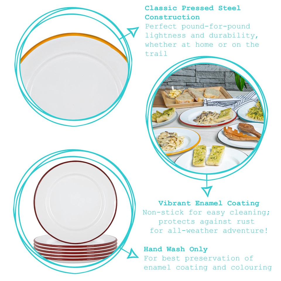 image 1 of Argon Tableware 25.5cm Enamel Dinner Plates Set - 4 Colours - 10inch Large Dish Plates Metal Enamel Tableware Dinner Set
