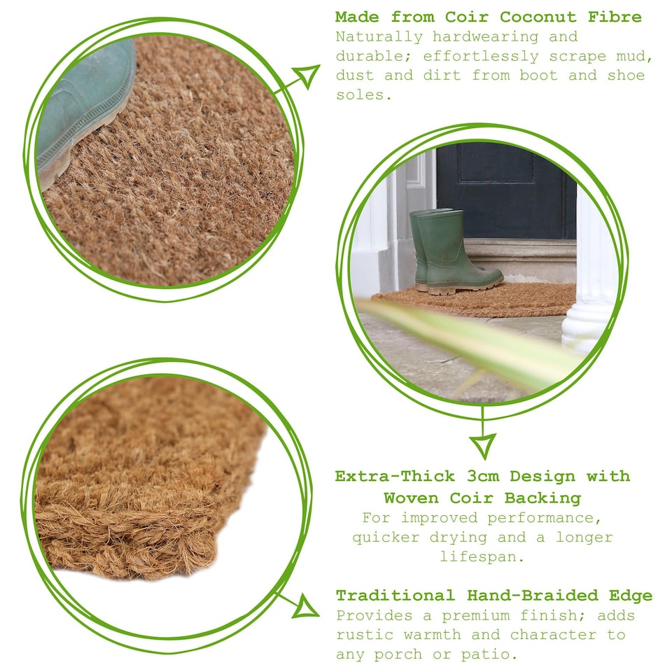 image 1 of Nicola Spring Premium Handmade Coir Door Mat - 90cm x 60cm