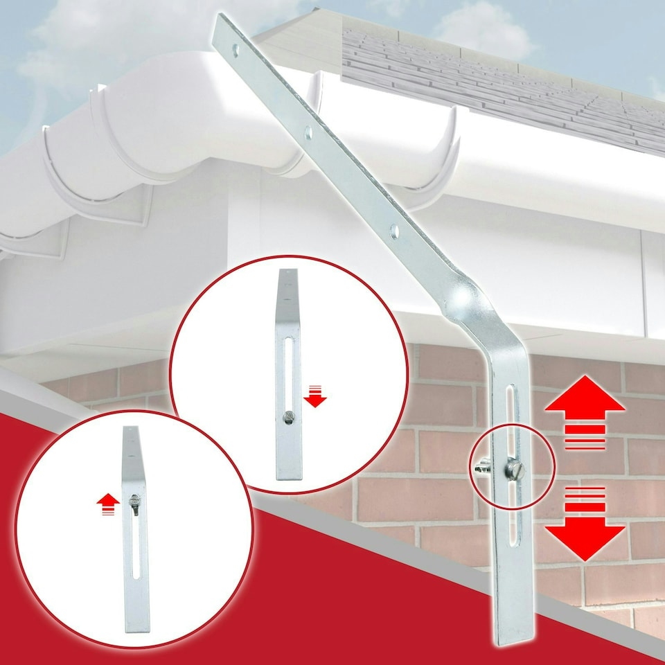 image 1 of SPARES2GO Gutter Side Rafter Bracket Universal Galvanised Steel Fascia Support Fixing (300mm)