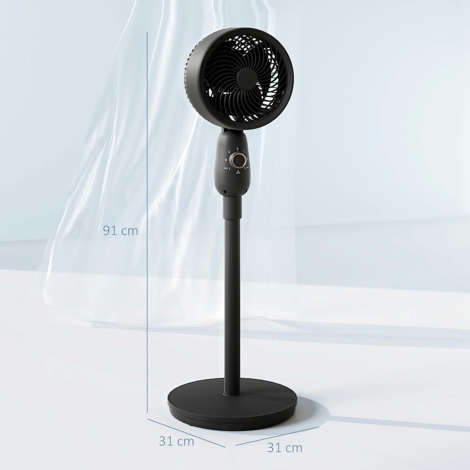 image 1 of HOMCOM Pedestal Fan for Bedroom, Powerful Air Circulator with 3 Speed, Black