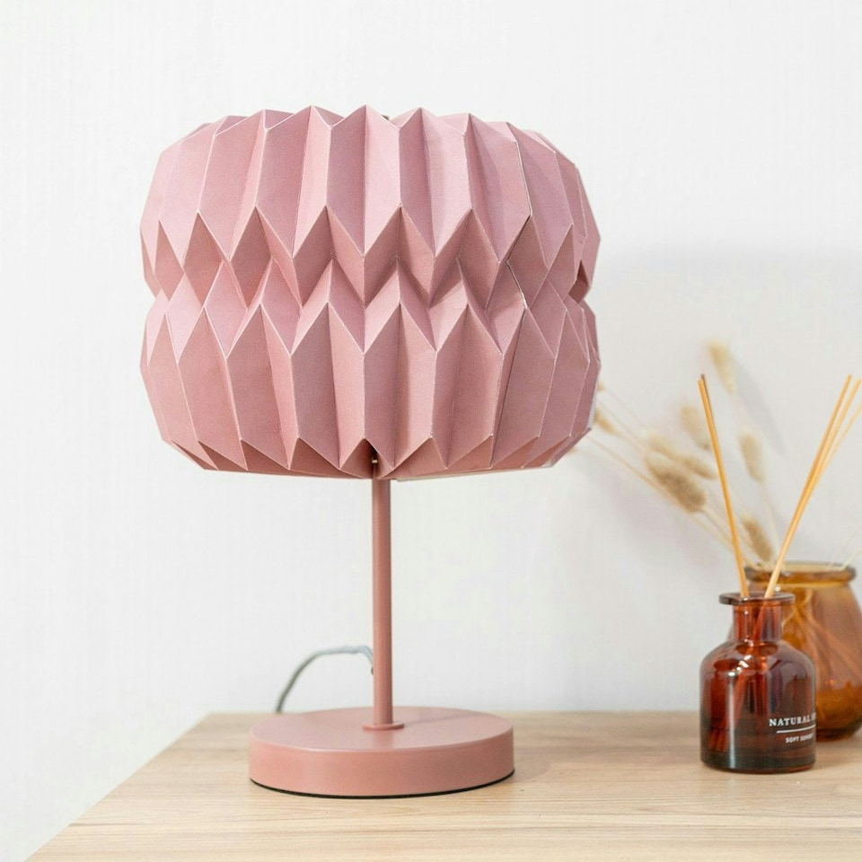 image 1 of ValueLights Bett Pink Table Lamp with Pink Origami Drum Shade