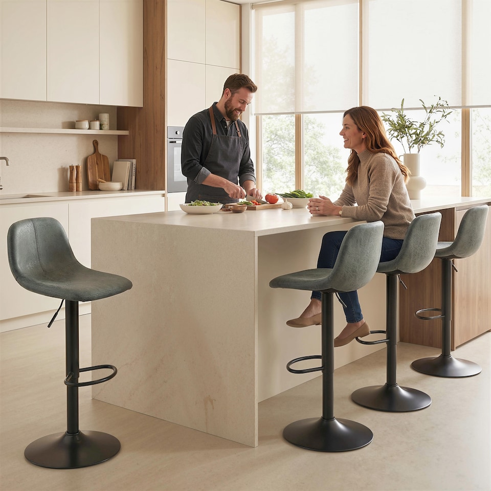 image 1 of HOMCOM Bar Stools Set of 2, Modern Swivel Barstools for Dining Room | Black | Green | 37 x 44 x 82-104 cm