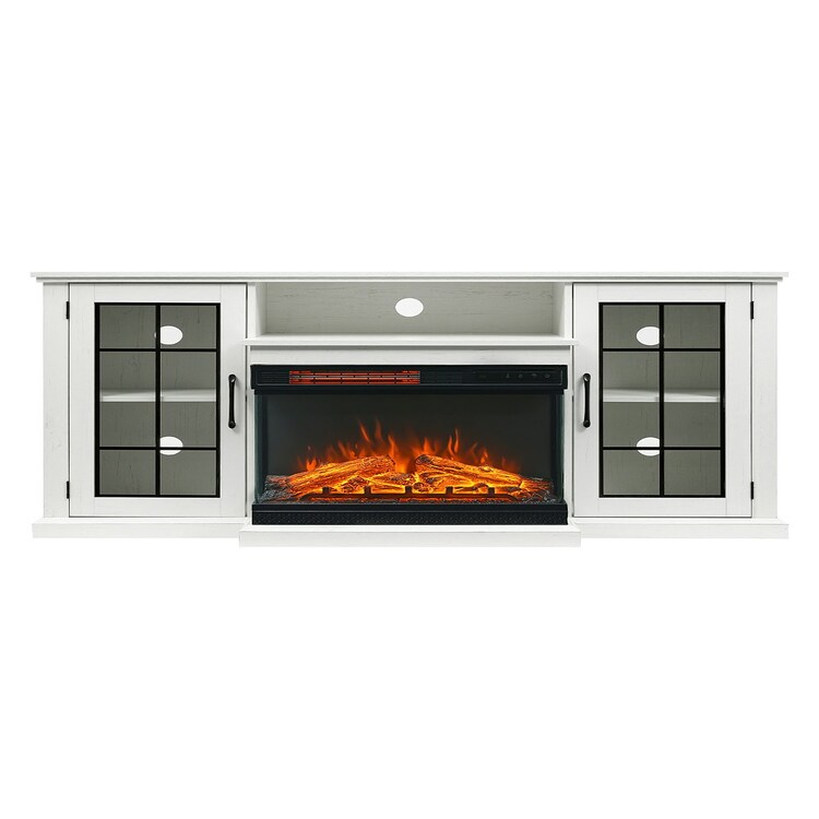 Living And Home Electric Fireplace Tv Stand With Glass Door Closed Storage, Remote Control, White