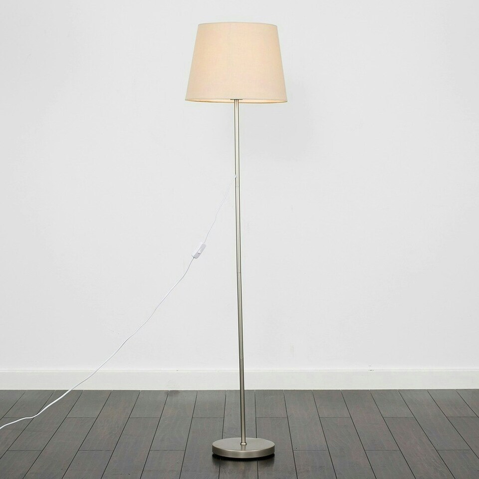 image 1 of ValueLights Modern Floor Lamp In Brushed Chrome Metal Finish With Beige Shade