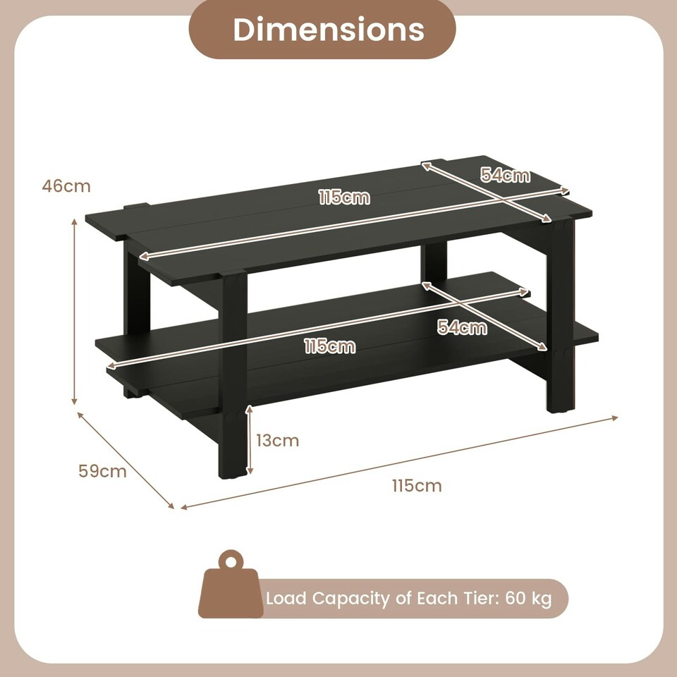 image 1 of COSTWAY 2-Tier Coffee Table Slatted Wood Center Table Black Black
