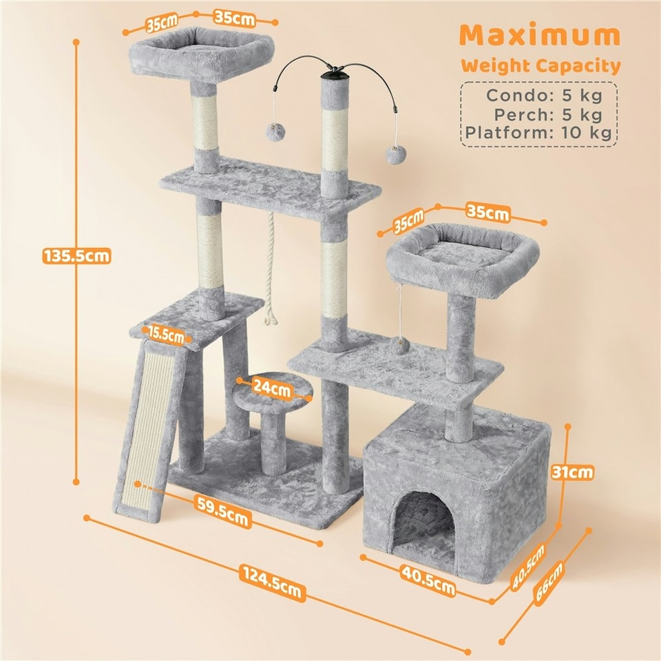 image 1 of Yaheetech 135.5 cm Cat Activity Tower Play Center Light Grey