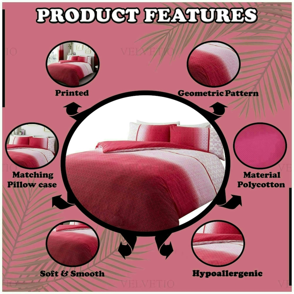 image 1 of VELVETIO Urban Ombre Duvet Cover Set Reversible Polycotton Easy Care Beddings Pink | Single