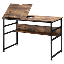 HOMCOM Tiltable Drafting Table Home Office Computer Desk with Shelf