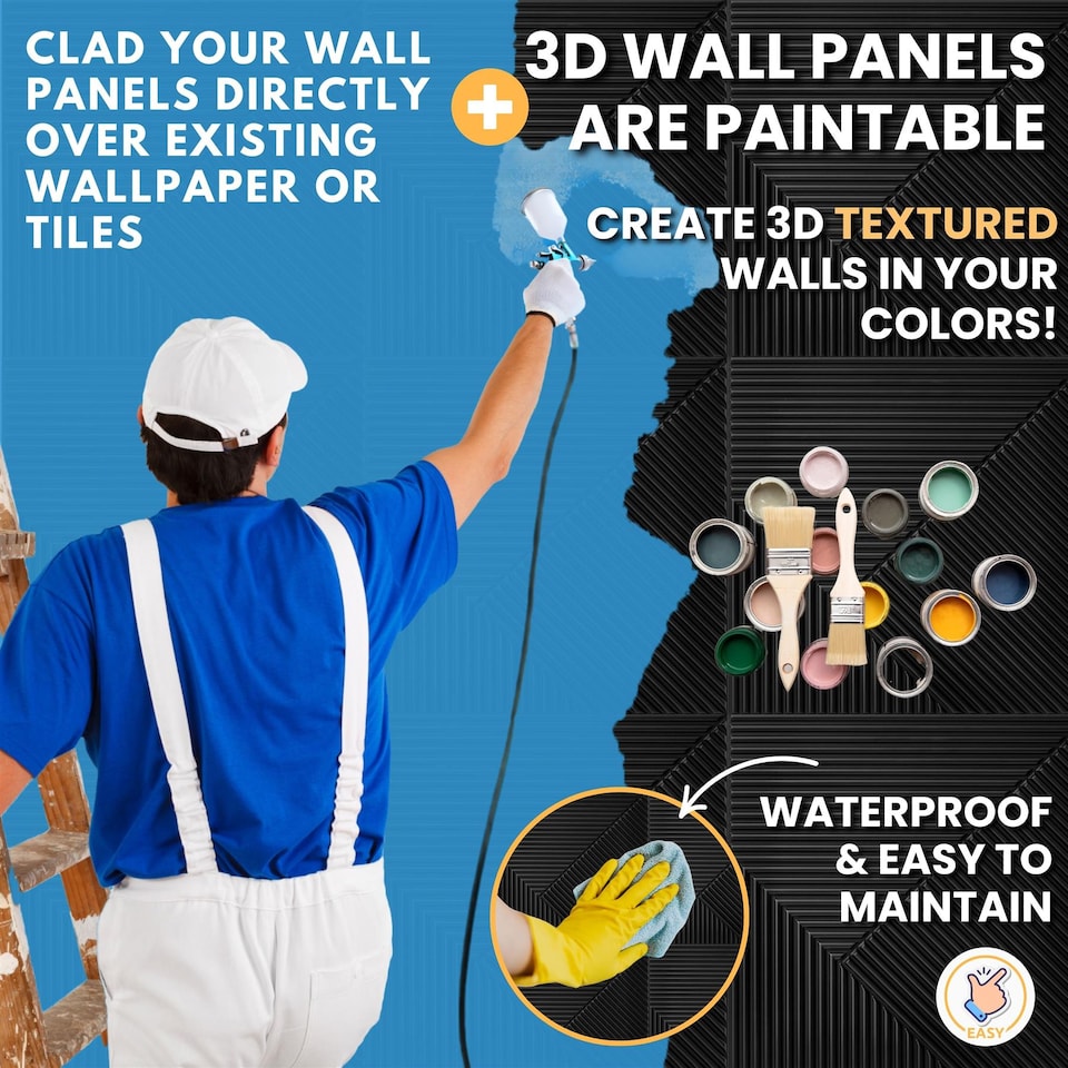 image 1 of NOVECRAFTO Decorative 3D Wall Panels (50cm x 50cm) Chevron Line Design PVC Cladding Panel