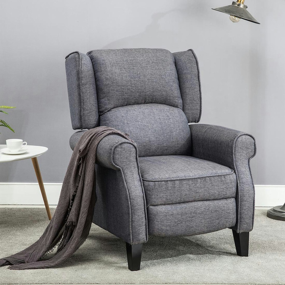 image 1 of Eaton Wing Back Fireside Herringbone Fabric Pushback Recliner Chair (Blue)