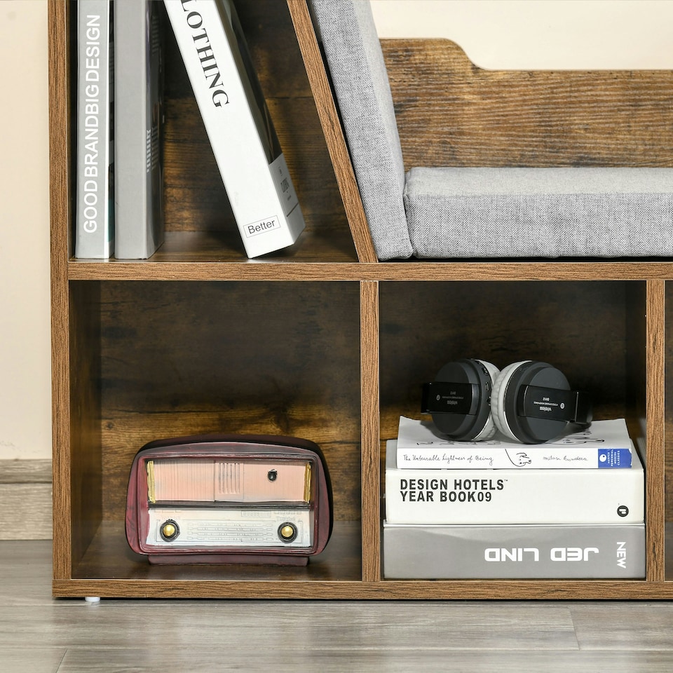 image 1 of HOMCOM Cube Bookshelf Organizer with Reading Seat, Six Cubes, Brown