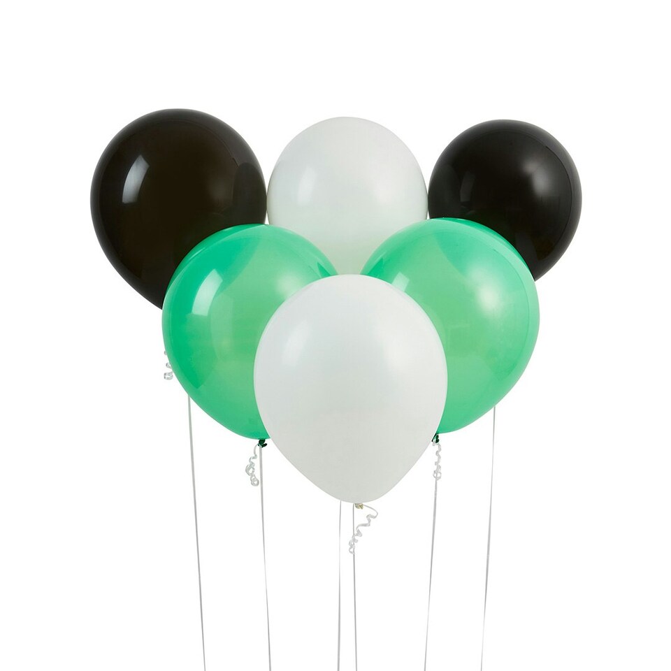 image 1 of Black, Green & White 12" Latex Balloons - Pack of 6