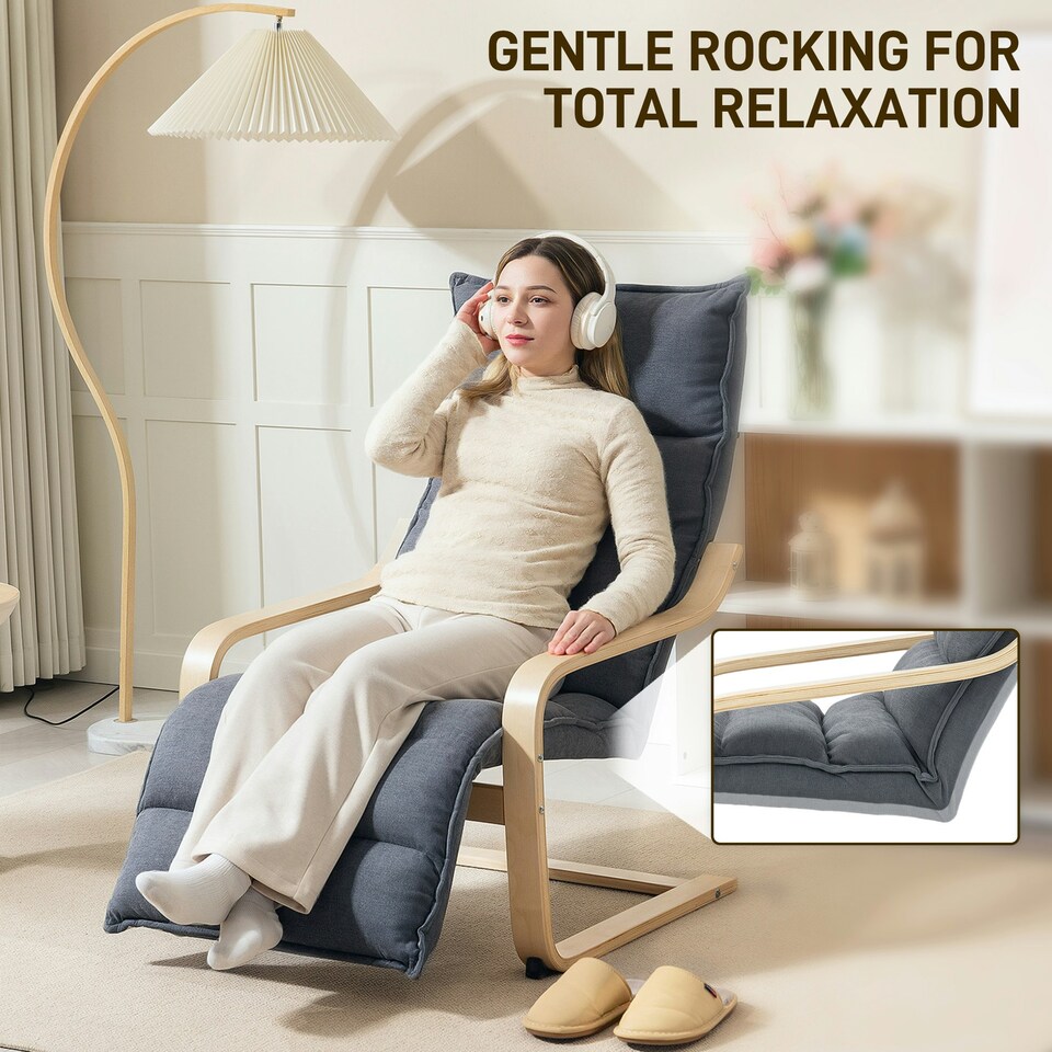 image 1 of HOMCOM Birch Wood Lounge Chair for Living Room, Bedroom Grey | Natural Birch