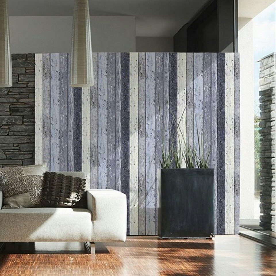 image 1 of AS Creation Distressed Wood Panel Wallpaper - Blue - One Size Blue