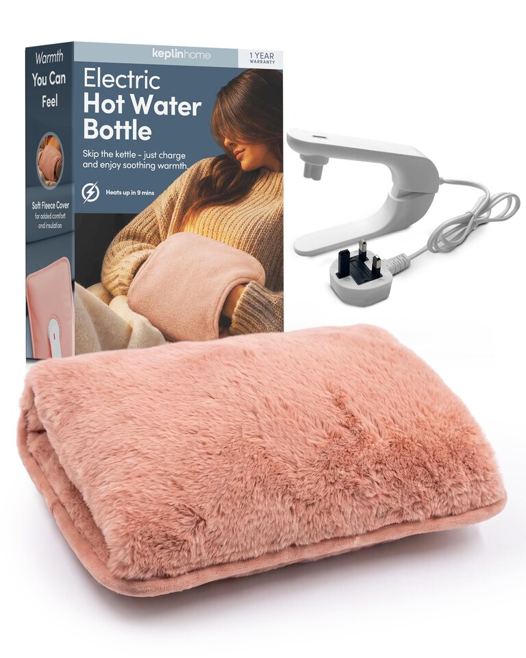 image 1 of Keplin Rechargeable Electric Hot Water Bottle Flannel Cover Auto Shut Off