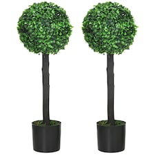 HOMCOM Set of 2 Potted Artificial Plants Boxwood Ball Trees Indoor Outdoor, 60cm