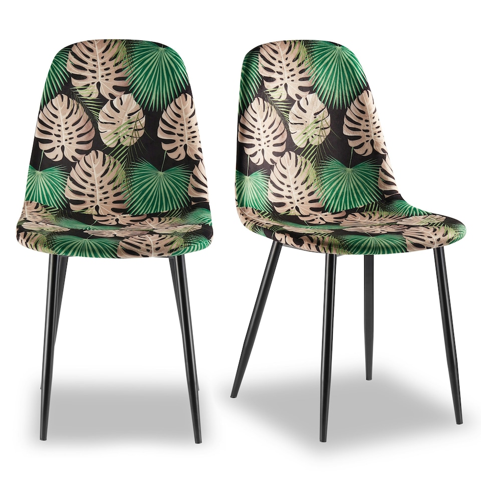 image 1 of VonHaus Leighton Palm Print Set of 2 Dining Chairs