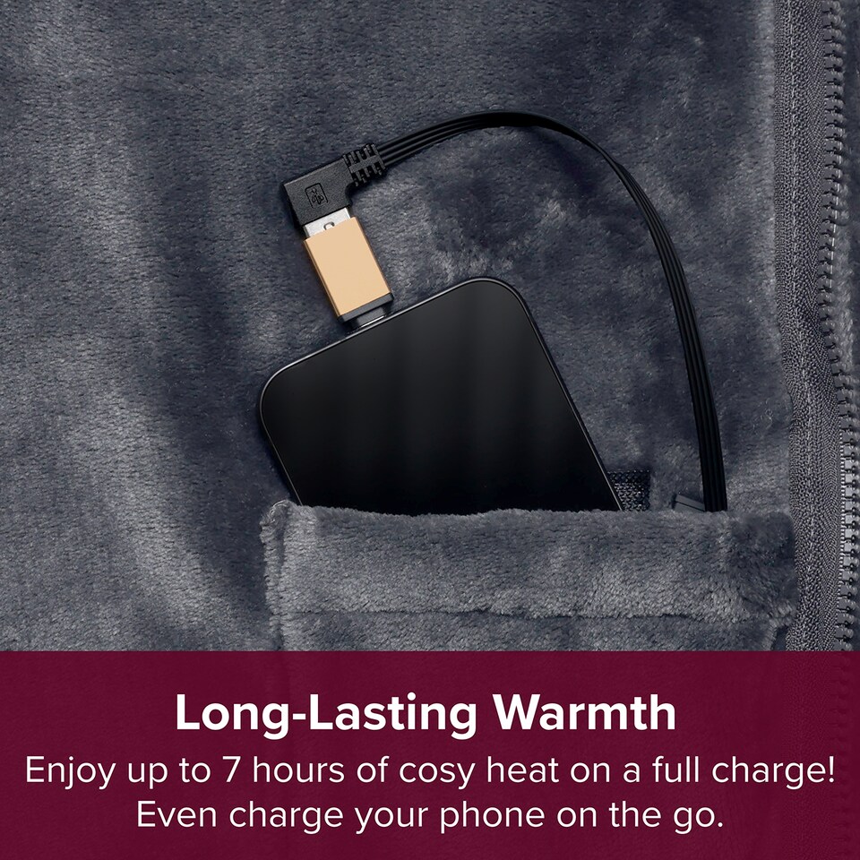 image 1 of Sash & Bloom 2-in-1 Heated Shawl & Blanket with Rechargeable Battery Pack Charcoal
