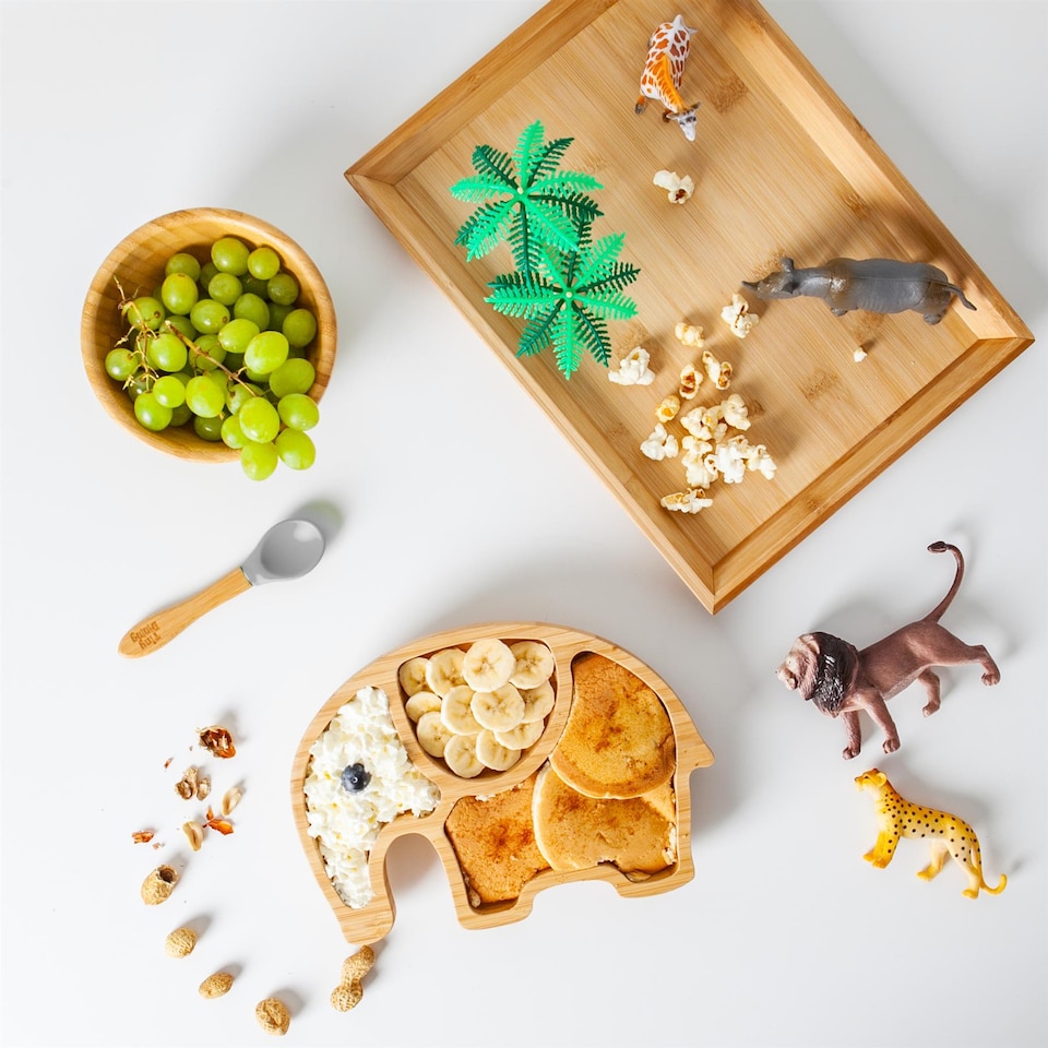 image 1 of Tiny Dining Bamboo Silicone Tip Spoon - Grey - Children's Baby Toddler Soft Curved Feeding Weaning Spoon