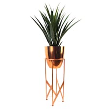 90cm Copper Planter with Artificial Yukka Plant | Copper