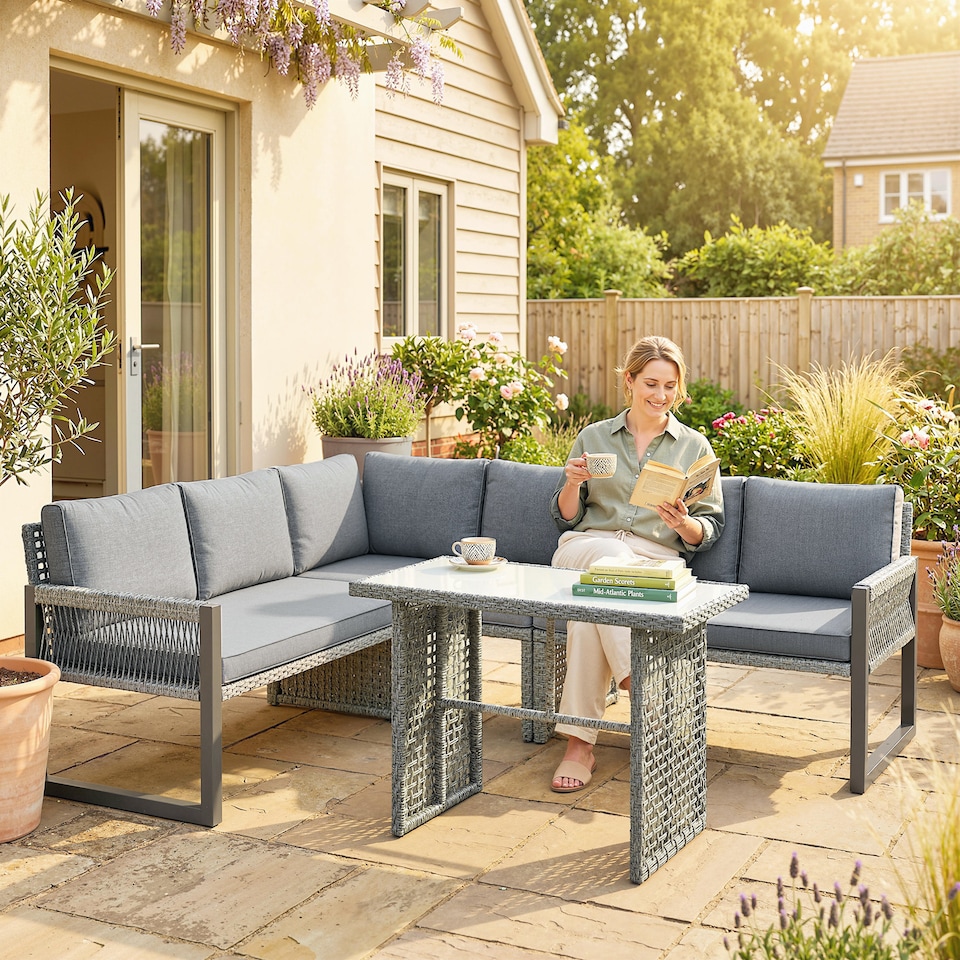 image 1 of Outsunny 4 Piece Rattan Garden Furniture Set with 3 Loveseats, Table, Grey | Grey | Light grey | 225 x 172 x 72 cm