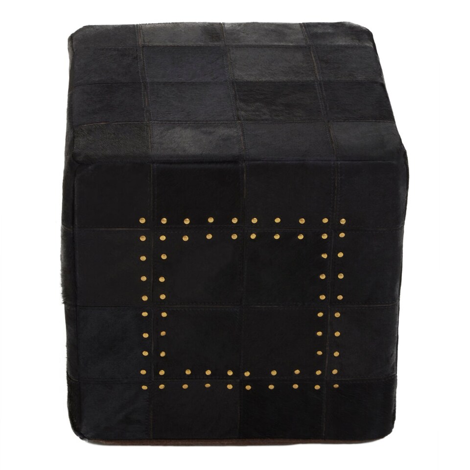 image 1 of Bosie Safira Black Patchwork Leather Pouffe With Gold Studs