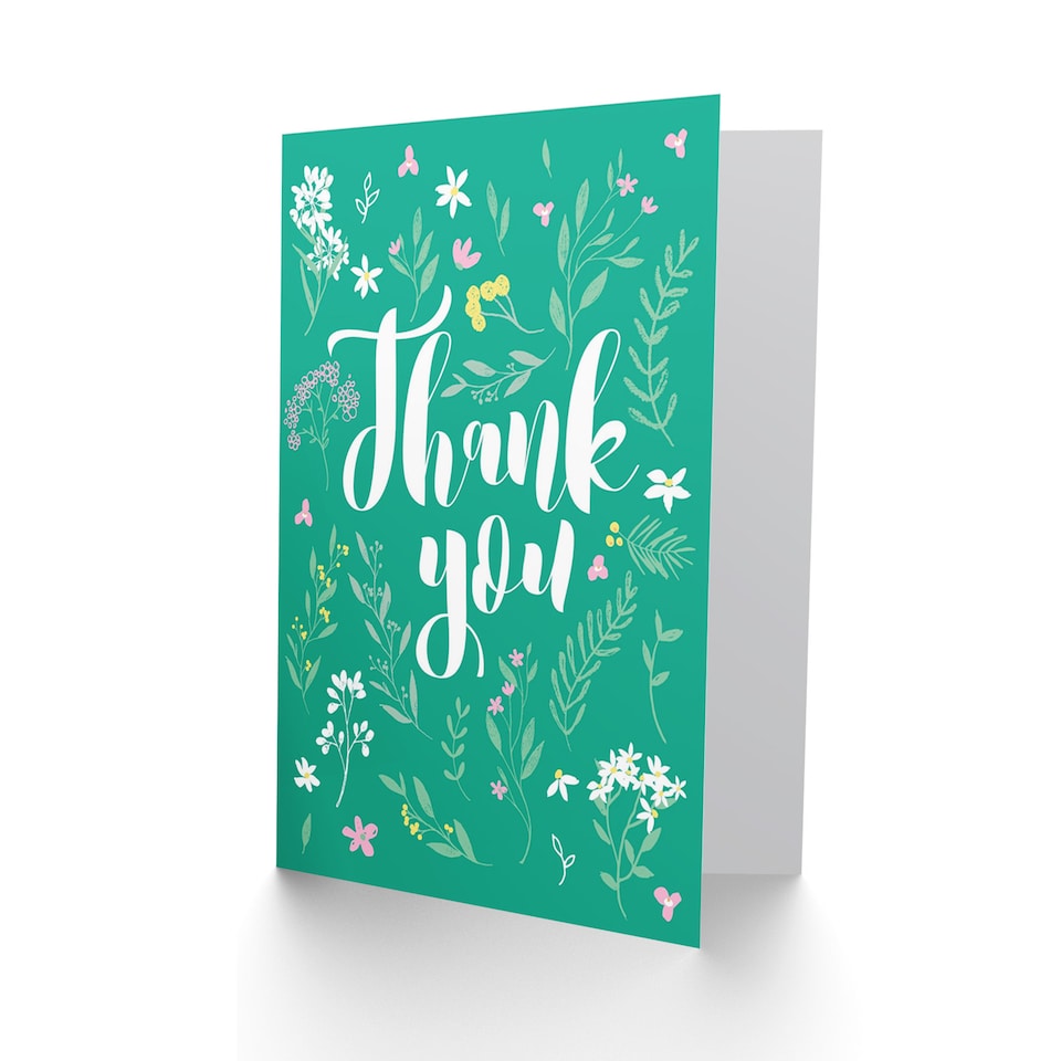 image 1 of Floral Green Flowers Elegant Thank You Card