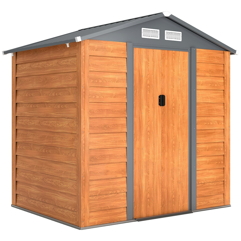 image 1 of Outsunny 6.5x5.2ft Garden Shed Wood Effect Tool Storage Sliding Door Wood Grain